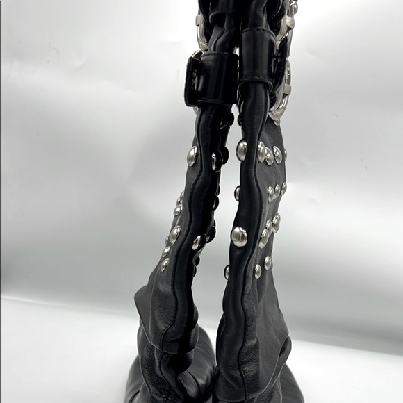 Stuart Weitzman Black Leather and Silver Studded Details - Picture 4 of 11